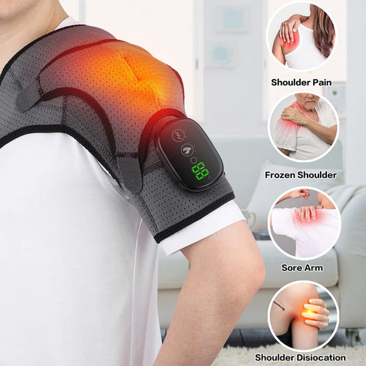 Heated Shoulder Wrap, Shoulder Heating Pads Massager for Men Women, Electric Cordless Vibration Massage Heated Shoulder Braces with 3 Heating Setting, Left Right Shoulder Massage | Shoulder Massager for Pain Relief, Heating Vibration Shoudler Brace,
