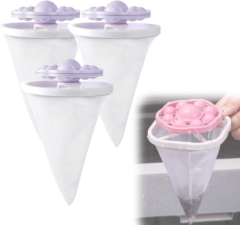 3PCS Floating Hair Filtering Mesh Removal, Reusable Lint Catcher for Washing Machine Wool Device, Pet Hair Remover Hair Filter Cleaning Mesh Bag (Mix)