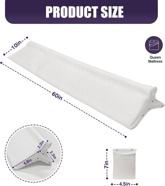 JZHLLA Triangle Bed Gap Filler Queen High Density Foam Headboard Gap Filler Pillow with 2 PCS Pockets and Removable Washable Cover, Prevent Items from Falling