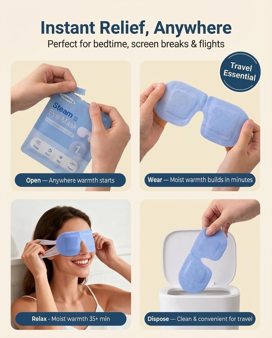 16 Pack Steam Eye Masks for Dry Eyes, Disposable Self-Heating Warm Compress