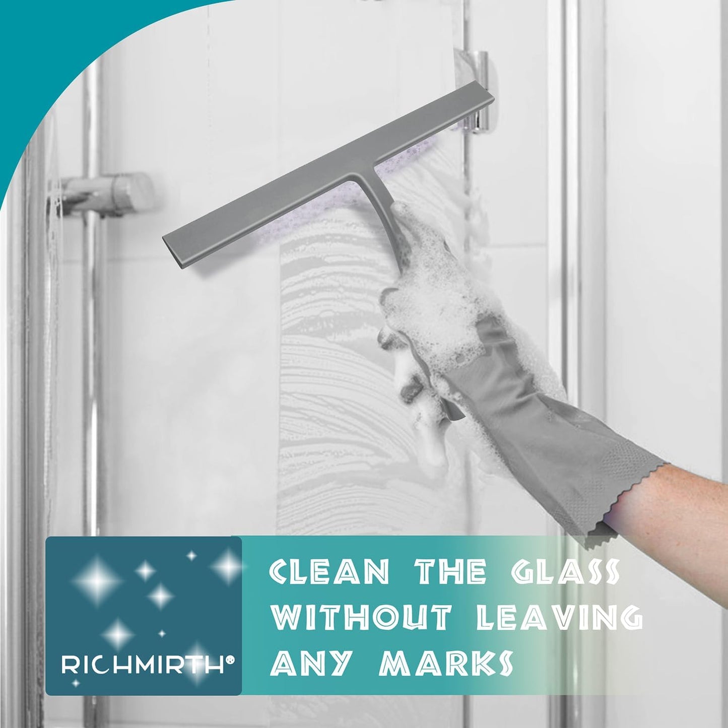 12 Inch Silicone Shower Squeegee for Glass Doors with Microfiber Cloth & Hook, Streak-Free Window Cleaner for Bathroom Mirror Tile Car, No-Scratch Squeegee with Rustproof Metal Core (Black)