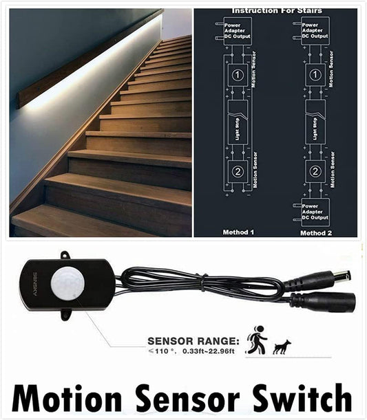 Sensky 8.2ft Motion Activated LED Strip Light Kit with FCC Listed Adapter for Gun Safe, Under Cabinet, Under Bed, Pantry, Kitchen, Stairway, Closet Lighting (Warm White,Upgraded Version)