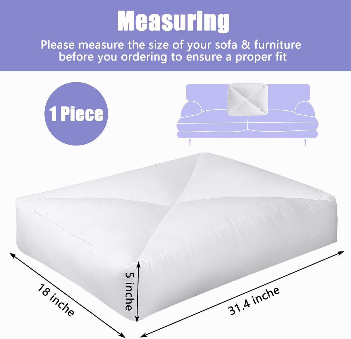 HOMBYS Shredded Foam Couch Back Cushions Replacement, Stuffing Fill Removable Sofa Back Waist Cushions, Lumbar Support Pillow 1 Pack, Supportive & Durable (27.5"x18"x5")