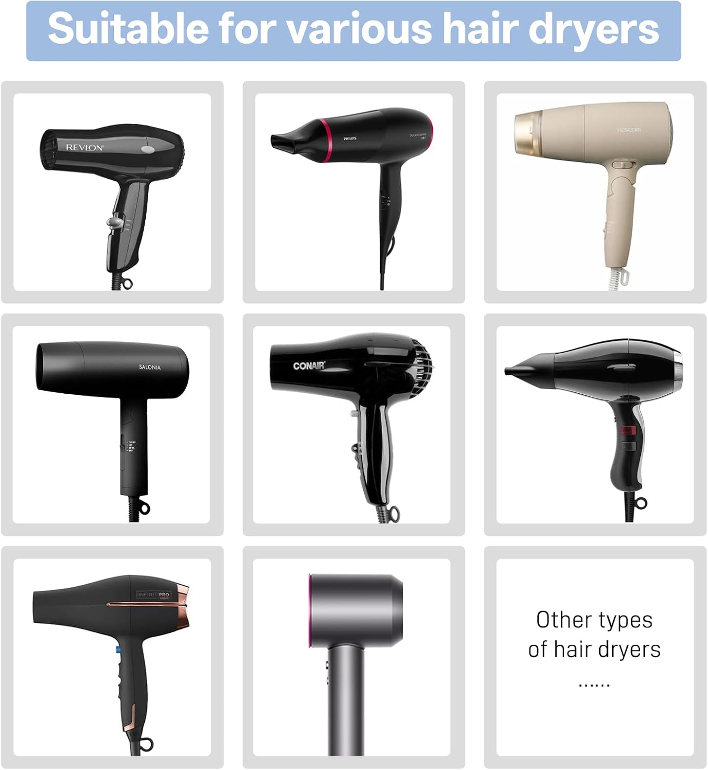 Hair Dryer Holder Wall Mounted, No Drill Hair Dryer Storage | Adhesive multi-compartment organizer: space-saving, durable, easy-clean. Perfect for tidy bathrooms and cabinet doors.