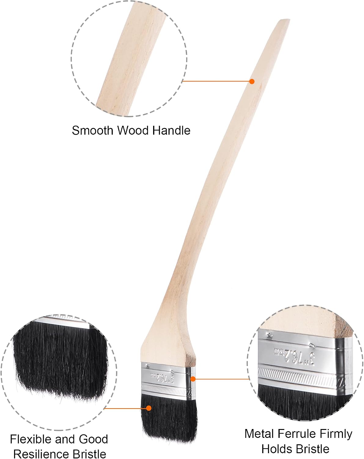 uxcell Bent Radiator Paint Brush 17" Length 2" Width Bristle with Long Wood Handle for Wall Treatment Black 4Pcs