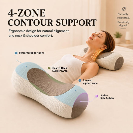 Buckwheat Neck Roll Pillow, Adjustable Cervical Pillow for Neck Pain Relief | natural hull fill, customizable loft, firm support, side and back sleepers, washable cover, lower back use