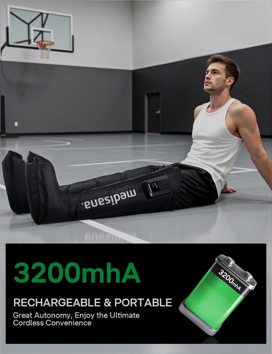 Medisana Leg Compression Massager, Cordless Rechargeable Air Pressure Boot with Multi-Customize Modes, Intensities & Timer, Leg Compression for Circulation (2 Pack)