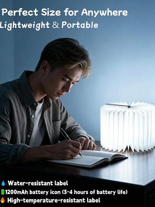 Book Lamp for Book Lovers Gifts-3 Color Lights,LED Ambient Lighting,Portable Foldable Paper Desk Lamp for Night Reading (Gold)