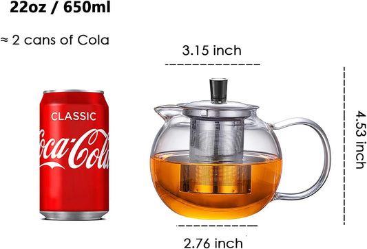 TMOST Glass Teapot with Removable Infuser 650ml/22oz Glass Tea Kettle Teapot blooming Loose Leaf Tea pot Tea Maker Stovetop Safe (22.0, Fluid Ounces)