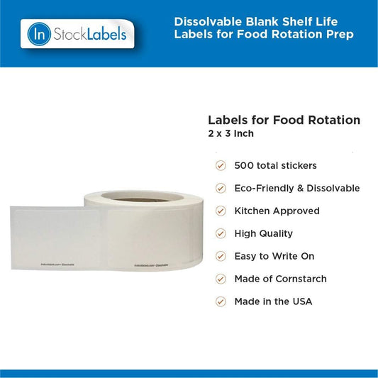 InStockLabels Dissolvable Food Storage Labels, 2 x 3 Inch, - Convenient Blank Adhesive Stickers for Organization and Food Rotation, Meal Prep Stickers Dissolve in Water