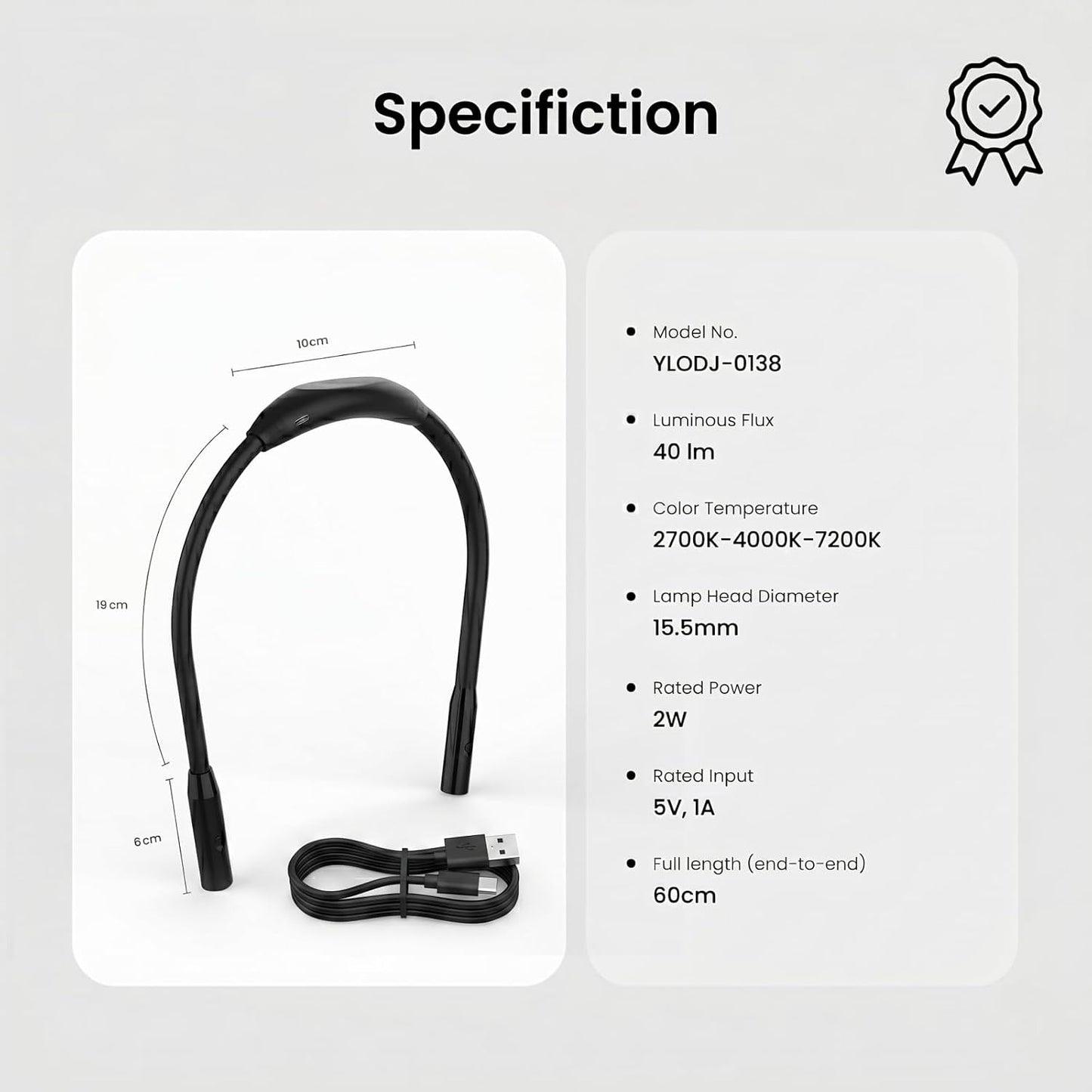 YEELIGHT Book Light for Reading at Night, 3-Color & 4-Brightness Reading Light, Rechargeable 1000mAh USB-C Neck Light, Ultra-Lightweight 110g Hands Free for Bed, Knitting, Repairing