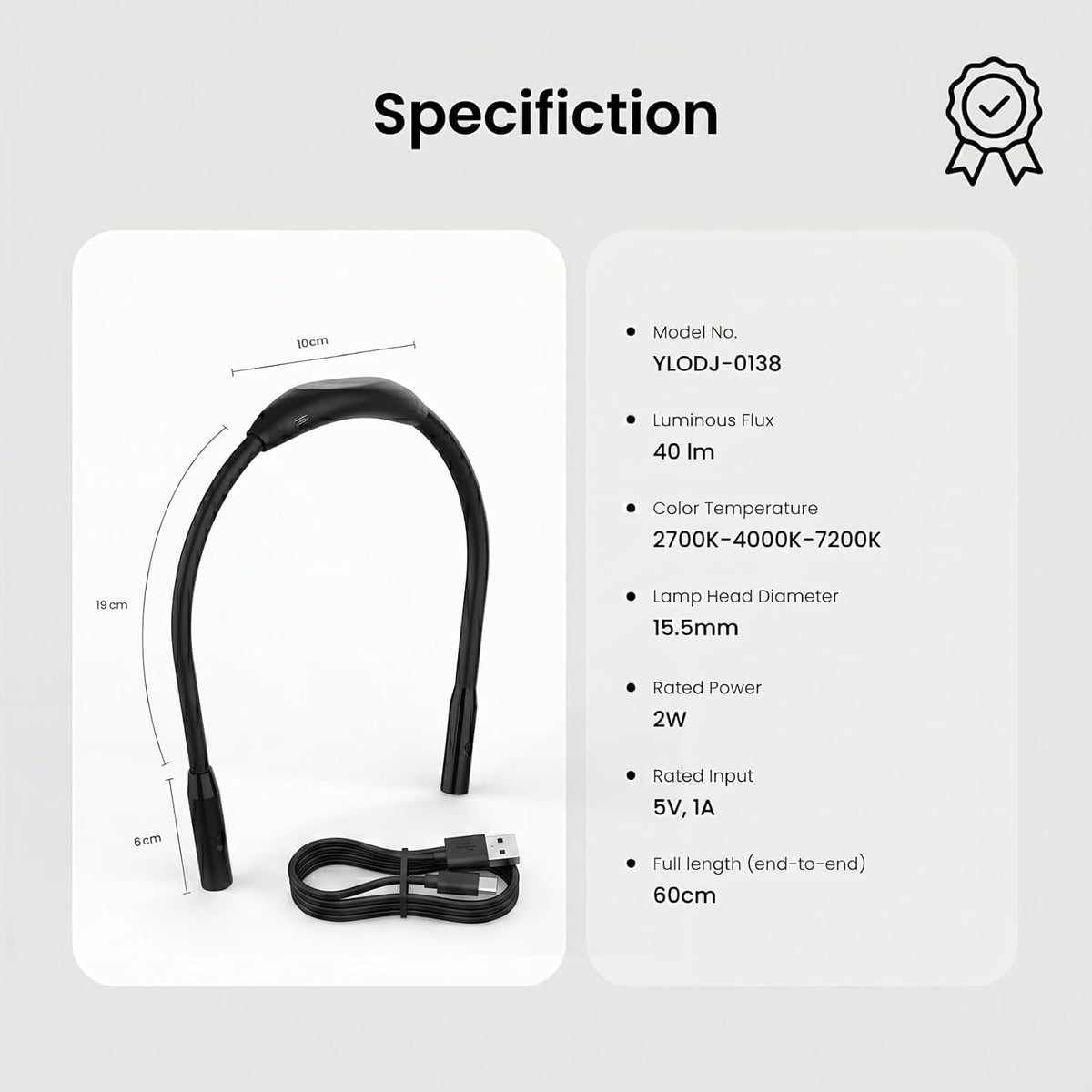 YEELIGHT Neck Light for Reading at Night, 3-Color & 4-Brightness Book Light, Rechargeable 1000mAh USB-C Reading Light, Ultra-Light Weight 110g Hands Free for Bed, Knitting, Repairing