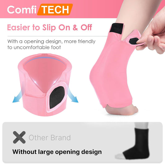 ComfiTECH Ankle Ice Pack Wrap, Large Opening for Foot & Heel, L, Pink, 2P