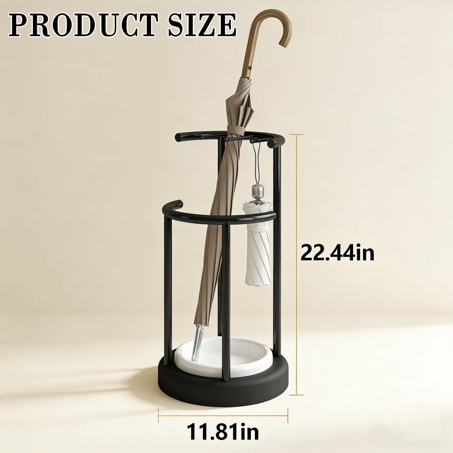 Umbrella Stand with Detachable Drip Tray, Rustproof Entryway Storage Rack | Removable Drip Tray, Rustproof Sturdy Metal, Space-Saving Organizer, Multi-Use for Umbrellas, Easy Install for Home Office