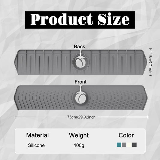 30 Inch Silicone Kitchen Sink Faucet Mat, Adjustable Waterproof Splash Guard Draining Mat Keep Countertops Dry (Gray)