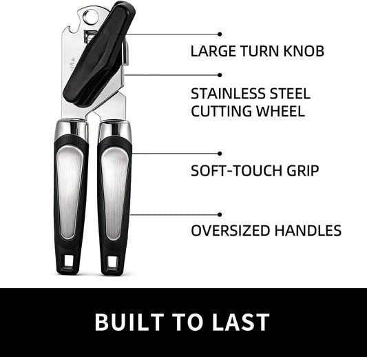 X&E Can Opener Manual, Handheld Strong Heavy Duty Stainless Steel Can Opener, Comfortable Handle, Sharp Blade Smooth Edge, Can Openers with Multifunctional Bottle Opener