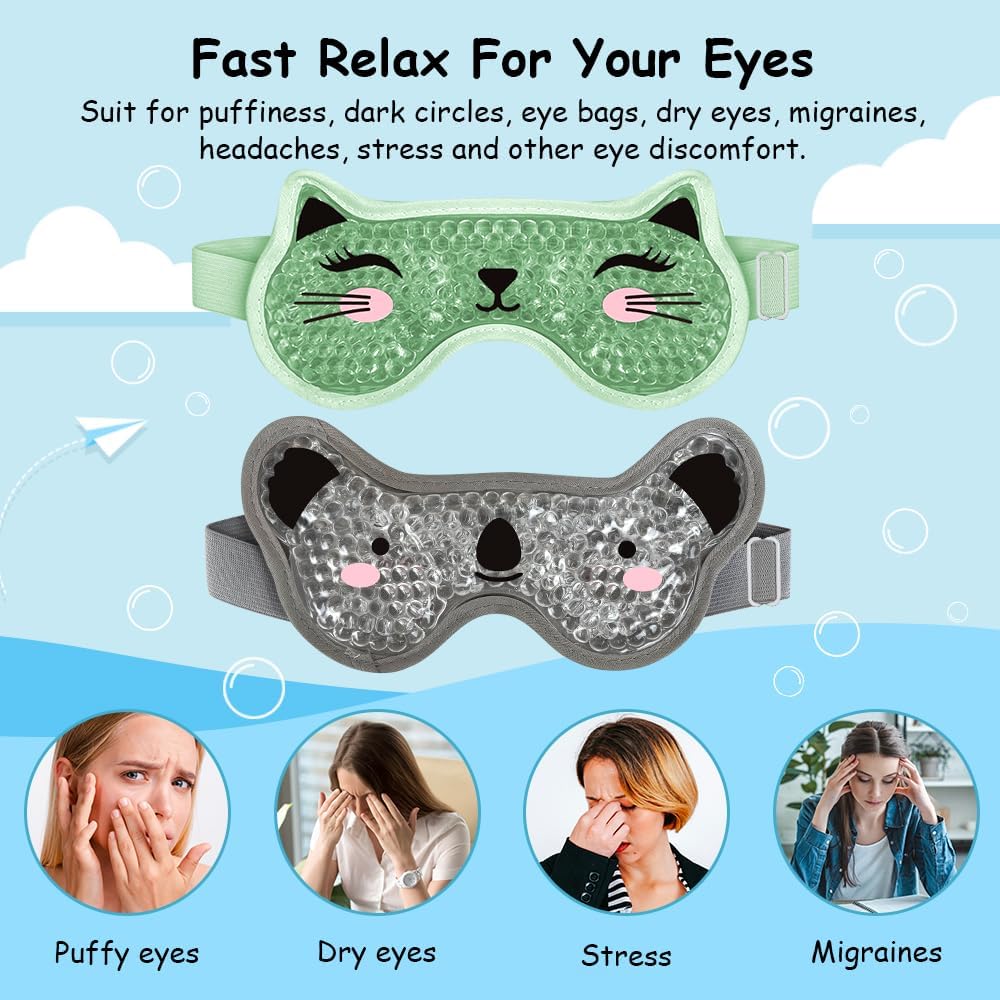 Kids Ice Packs 2 Packs Cooling Eye Mask with Soft Plush Backing