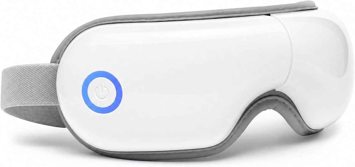 Eye Massager with Heat and Compression for Eye Strain Relief, Heated Eye Mask for Dry Eyes, Migraine & Stress Relief, Bluetooth Music, Rechargeable Foldable (Matte White)