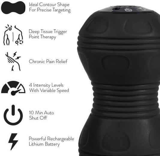 Vibrating Peanut Massage Ball, Deep Tissue, Black | Vibrating peanut, 4 intensity levels, Cordless & rechargeable, Auto shut-off, For neck, back & feet, Deep tissue relief