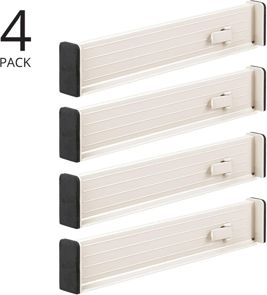 mDesign Expandable Dresser Drawer Divider with Foam Ends, Drawer Divider Locks in Place, Separators for Clothing and Accessories in Closet or Dresser Drawer, Ligne Collection, 4 Pack, White