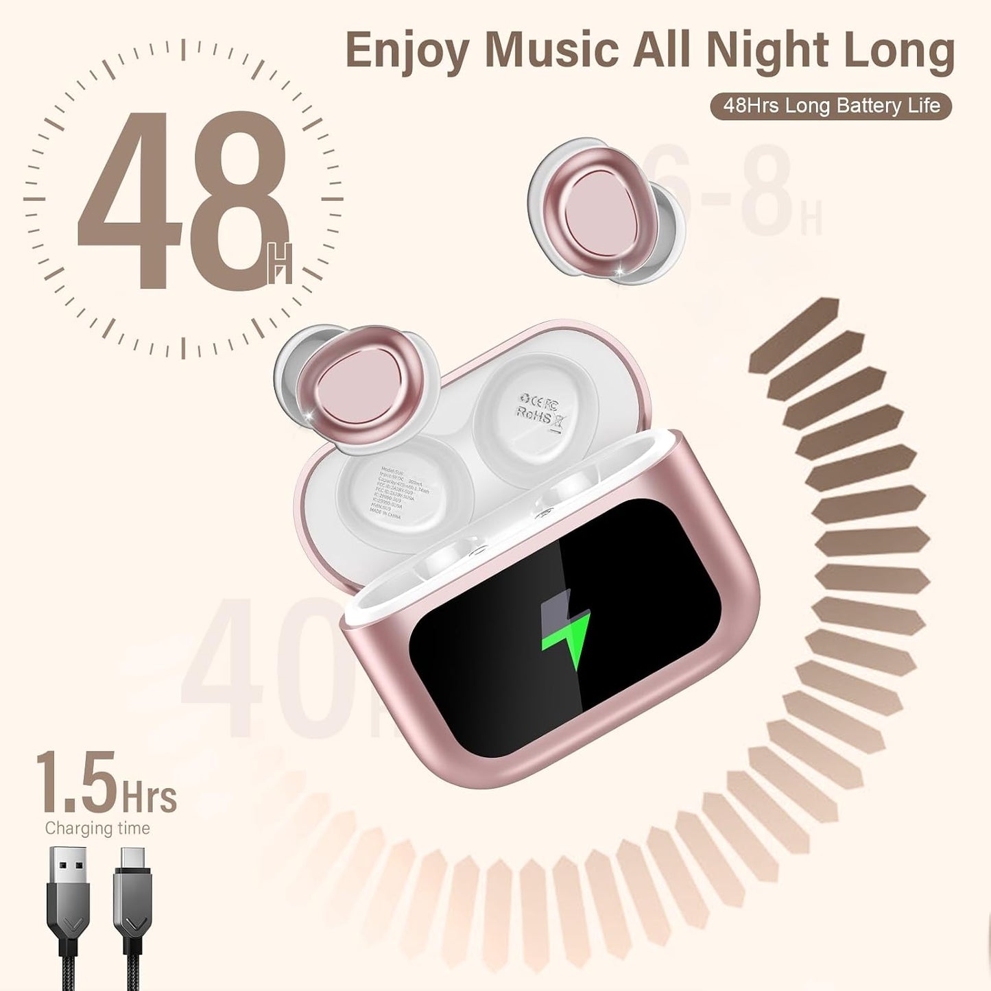 Sleep Earbuds Bluetooth 5.4 in Ear Touch Screen Sleep Headphones, Small Design Mini Sleep Earbuds for Side Sleepers with Sleep Mode, 48H Playtime Sleep Earphones Clear Calls, Raven Black