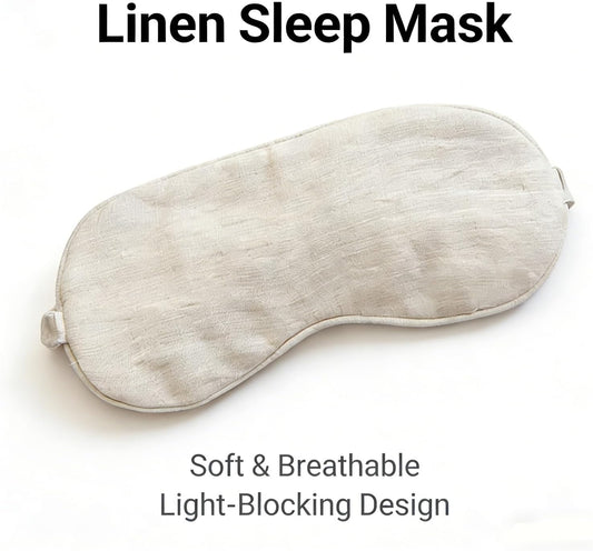 100% Pure Linen Sleep Mask Blackout Eye Mask for Sleeping, Eye Cover with Adjustable Strap - Organic Cotton Core Linen Eyes Mask Breathable for Travel - Gift for Women Men (raw Hemp Color)