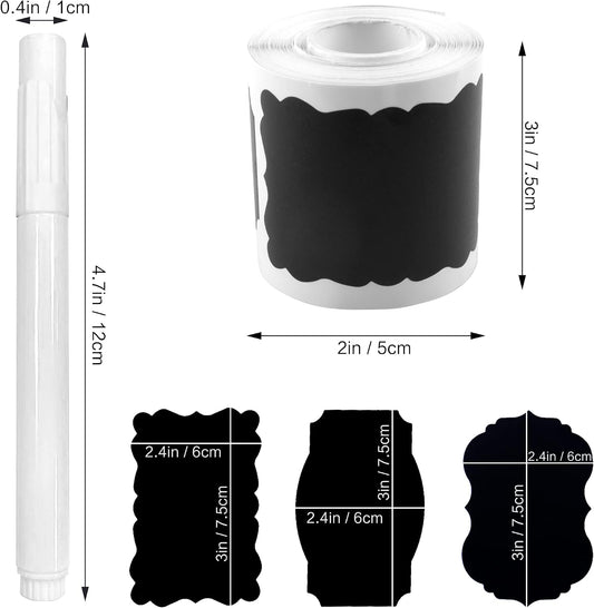 MUWOOB Chalkboard Labels, 120pcs Black Reusable Waterproof Stickers with 2 Erasable White Chalk Markers for Kitchen Pantry, Containers, Mason Jars, Condiments, Food Storage (Rectangle)