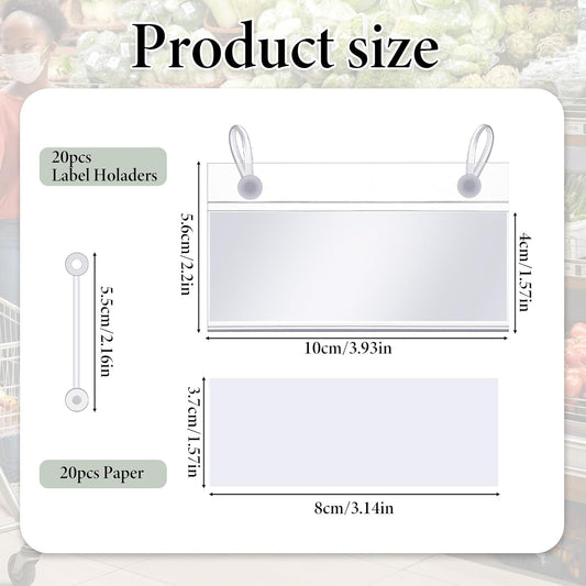 20Pcs Plastic Wire Shelf Label Holder Clip On Wire Basket Labels Storage Bin Labels Clip On for Storage Bins Shelf with Paper, 20pcs Label Insert Included 3.93x2.2 Inch