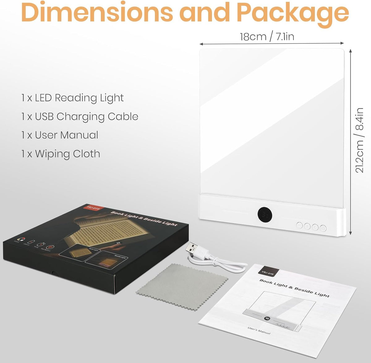 Book Light, Rechargeable Clear LED Reading Light with 3 Colors & Timer