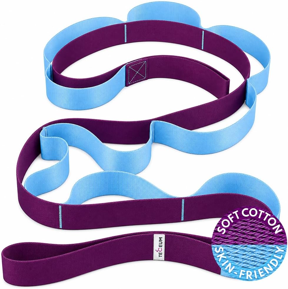 Stretching Strap with 10 Loops for Physical Therapy & Rehab | Non-Elastic Yoga Stretch Band for Hamstring, Leg, Hip & Knee Rehab, Pilates, Flexibility & Mobility Exercises for Men & Women