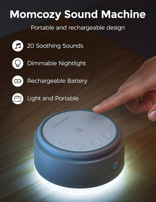 Momcozy Sound Machine for Baby-20 Soothing Sounds & Touch Warm Light Portable White Noise for Kids & Adults for Sleeping Timer and Memory | Ideal Travel Companion & Nursery Must-Have | 20 Soothing Sounds, Portable White Noise Machine for Sleeping, Timer