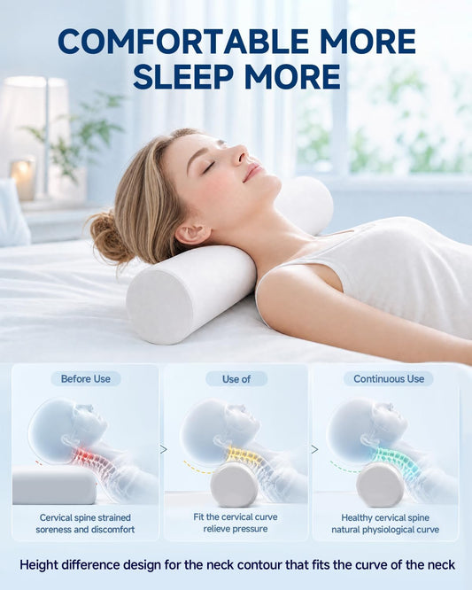 SMDR Cervical Neck Pillow for Pain Relief Sleeping, Memory Foam Neck Roll with Firm Ergonomic Support, Round Bolster for Neck and Shoulder Comfort, Washable Cover, 4.71" x 23.61"