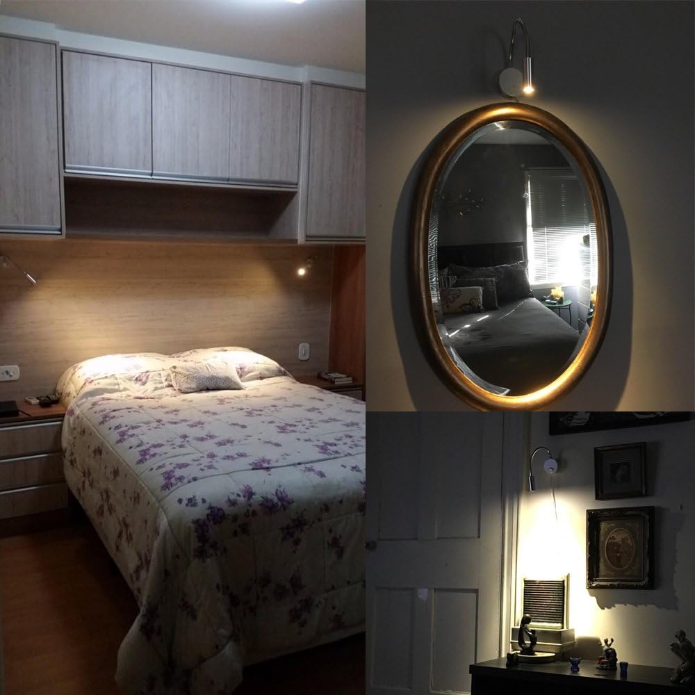 3W Wall Mounted Reading Light Flexible Gooseneck LED Sconce Lamp with Plug & Switch for Bedroom, Office, Workbench, Studio (01 Black Warm)