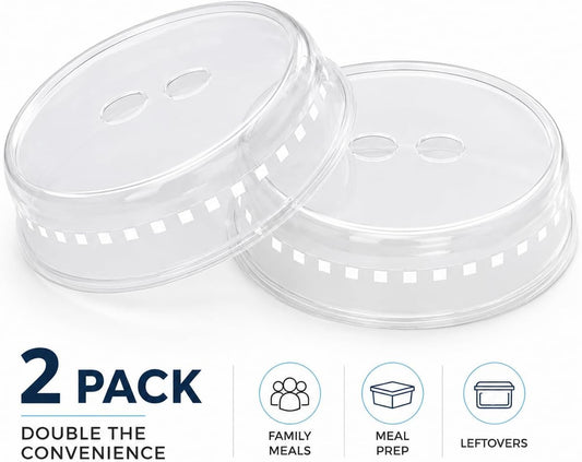 LEAL 2PK Microwave Splatter Cover 10.5” Clear Microwave Food Cover, BPA-Free Dishwasher Safe Microwave Plate Cover with Steam Vents, Reusable Splatter Guard for Kitchen Heating