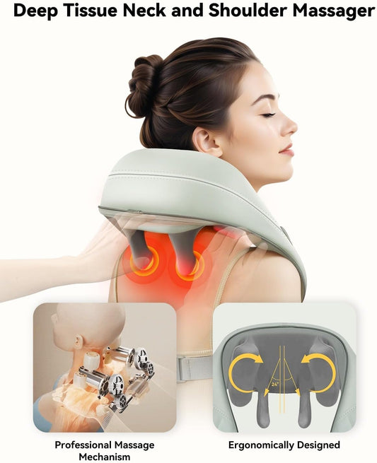 Snailax Cordless Neck Massager with Heat, Kneading Neck and Shoulder Massager Deep Tissue, Shiatsu Back Pillow, 2 Heating Levels,Gifts for Mom Dad