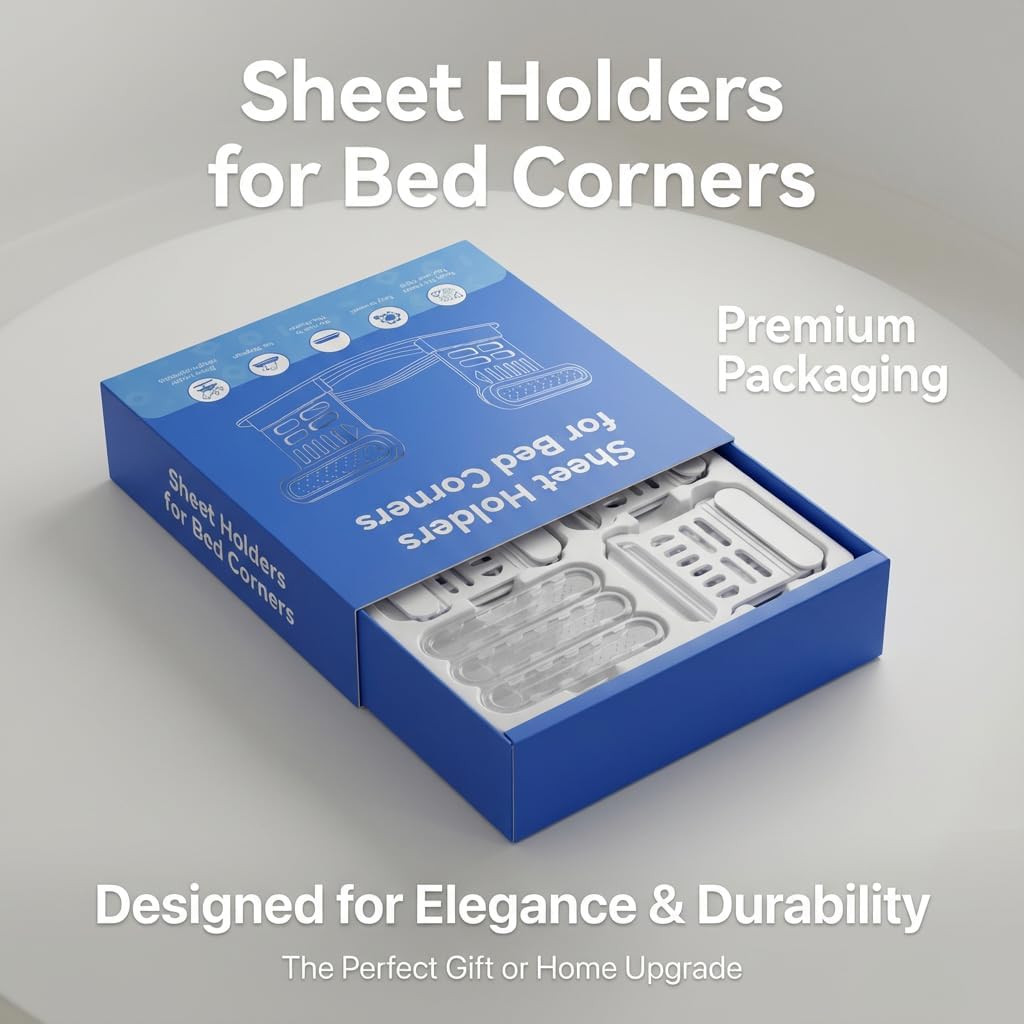 4-Pack Bed Sheet Holders for Corners, USA Patented Lock System, Non-Slip Gripper Clips, Heavy Duty Fitted Sheet Fasteners for King Queen Full Twin Mattresses, Easy One-Time Installation