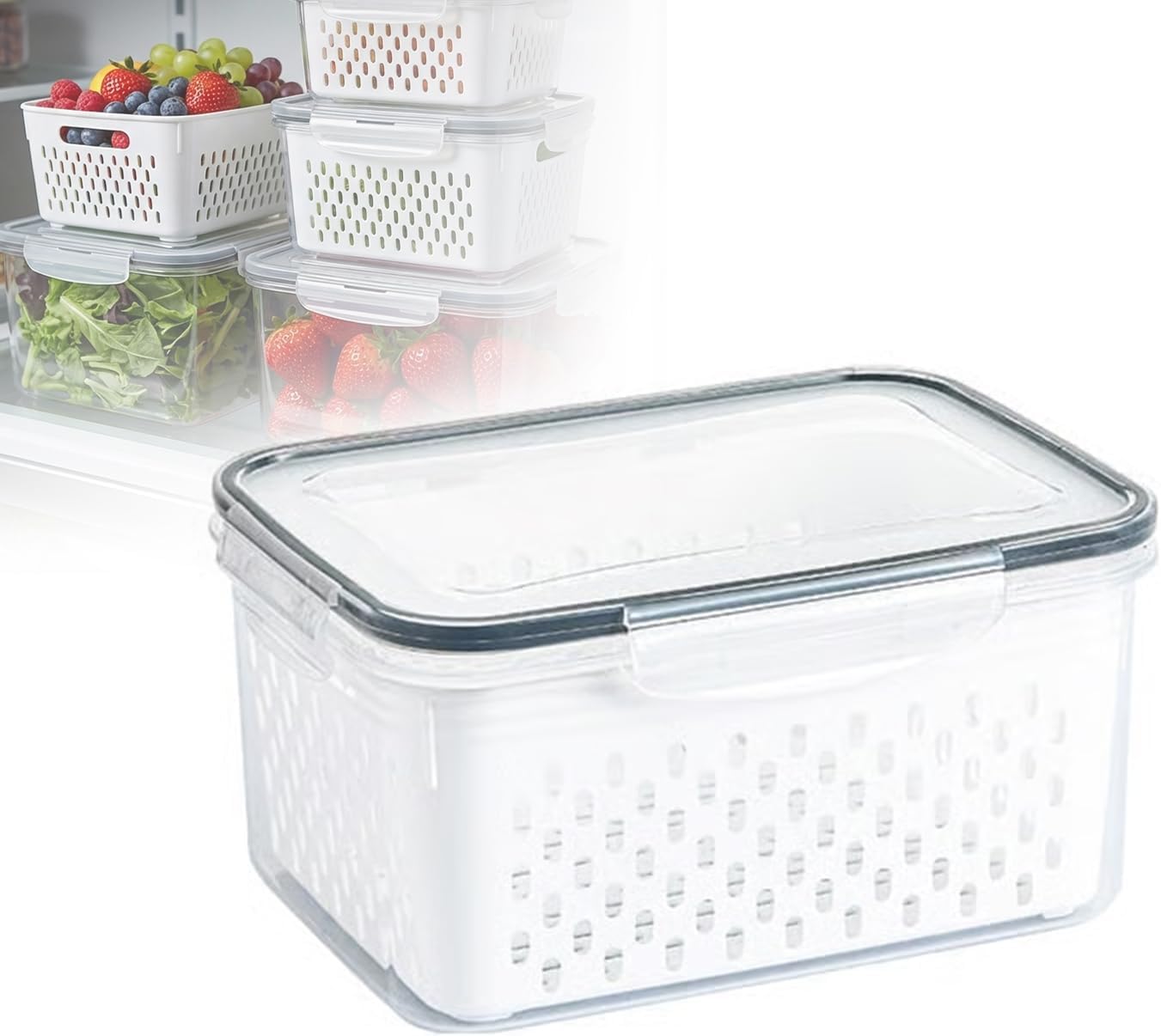 Food Storage Containers for Fridge with Removable Colander,Leakproof Food Storage Containers,Dishwasher Safe Produce Saver, Keep Berry Fruit Fresh Longer (850ml*1)