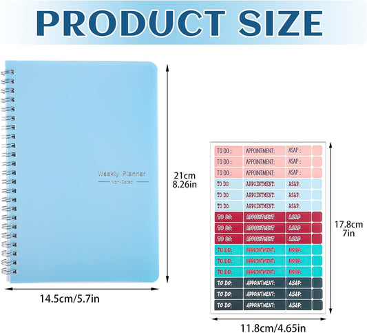 Thboxes A5 Weekly Planner Notebook, 52 Week Undated Journal for Women, Blue | Spiral Binding, Stickers, Planners for Home, Work, Office, College, School Supplies for Girls, Kids, Students, Teachers Gifts