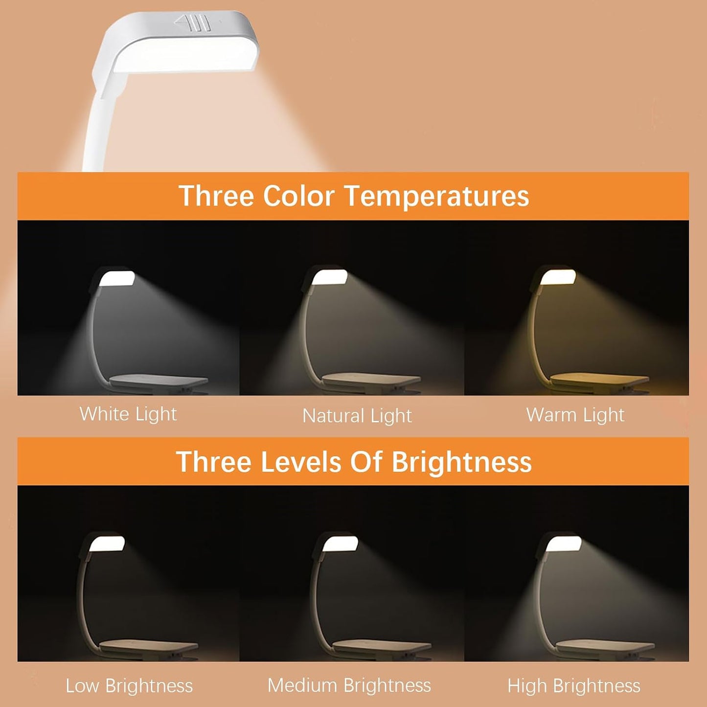 Choudao Rechargeable Book Light, Portable Reading Light,Black | Eye Caring 3 Color Temps, Extremely Long Battery Life, Portable Clip-On Reading Light for Studying