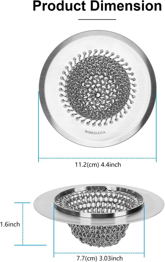 WOKDADA Upgraded Sink Drain Strainer, Patented Reversible Chain Mail Mesh