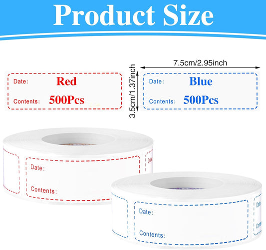 1000 Freezer Labels, 1 x 3 Inch Removable Food Date Stickers, 2 Colors | Water- And Oil-Resistant, Easy-Clean Adhesive, No Residue, Writes Clearly, For Containers, Kitchen, Restaurant, Pantry