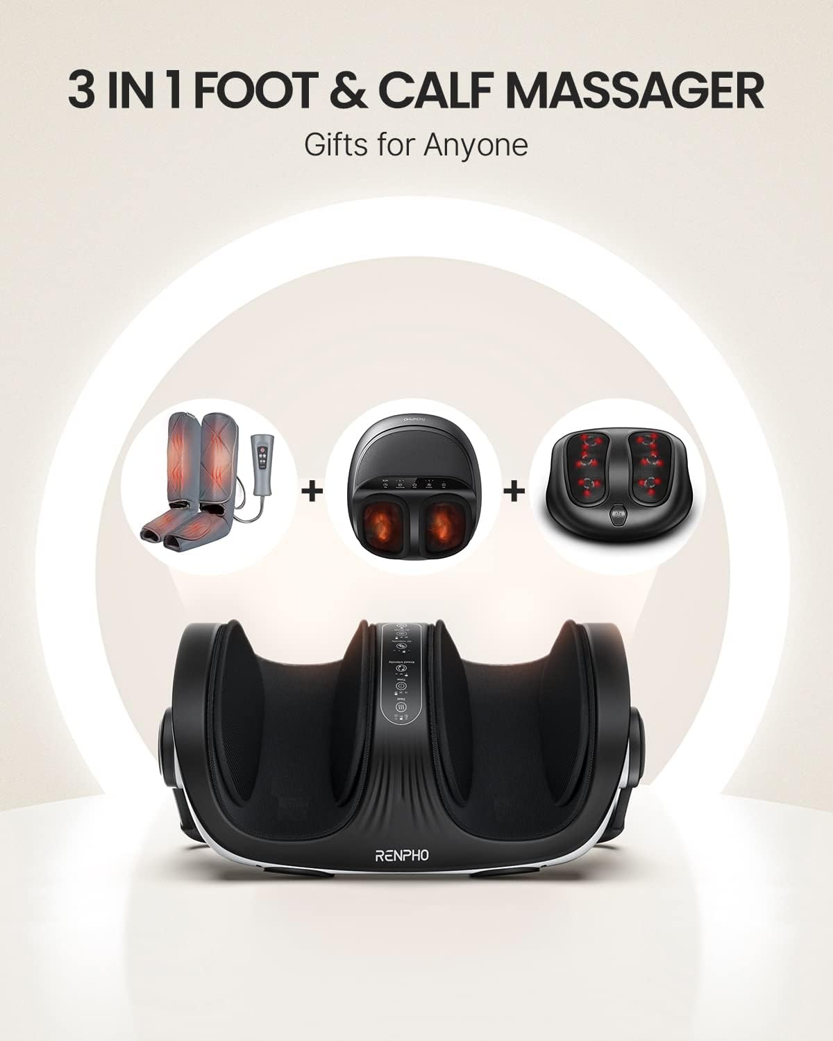 RENPHO 4-in-1 Customizable Electric Shiatsu Foot & Calf Massager with Heat | 3 Modes & 4 Levels Compression Massage for Tired Feet, 3 Modes Timing, FSA Eligible HSA, Gifts for Women & Men, Size 14