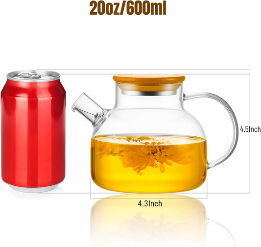 PARACITY Tea Pot for Stove, 20 oz Stovetop Clear Glass Teapot with Infuser | Removable 18/8 stainless steel tea infuser in a glass tea kettle works as a loose leaf tea steeper, tea maker or tea brewer