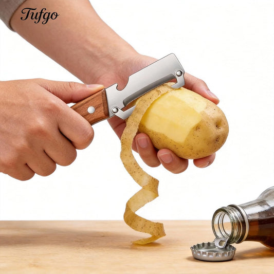 Multi-Functional Vegetable Peeler for Kitchen, 2026 New Stainless Steel Peeler with Wooden Handle and Bottle Opener, Kitchen Tool for Fruit Veggie Pumpkin, Gifts for Mom (2PCS)