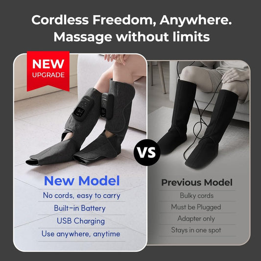 HubiCare Cordless Calf and Feet Massager with Heat and Air Compression for Circulation and Pain Relief, 5 Modes with 5 Intensities, Reduce Swelling, Muscles Relaxation Device (Black)