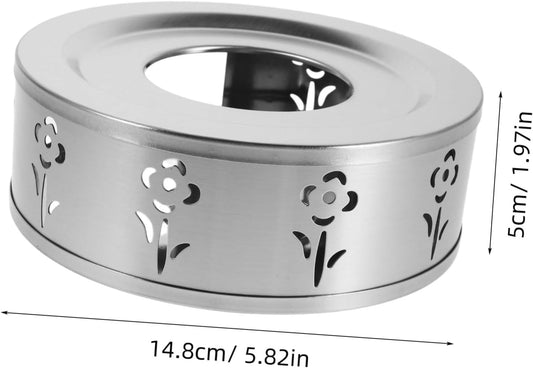Healifty Stainless Steel Tea Warmer Base with Floral Hollow Design for Indoor Outdoor Use Efficient Heat Maintenance Stand for Glass Teapots Coffee Milk Easy Operation Tea Heater for Social