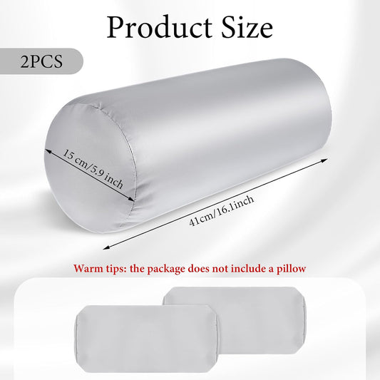 2 Packs Round Neck Pillow Case Covers, 16x5.9inch Cervical Neck Roll Pillow Cover Soft Round Pillow Covers with Zipper Bolster Pillowcases Silk Pillow Case Covers for Hair & Skin(Only Case)