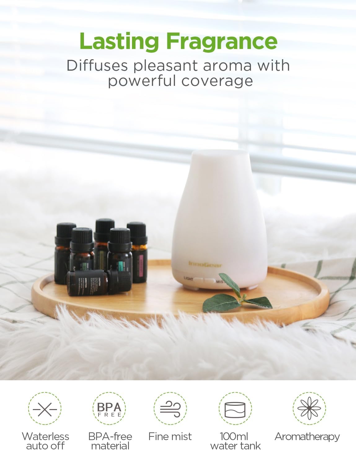 InnoGear 100ml Essential Oil Diffuser for Home with 6 Oils Gift Set, Brown