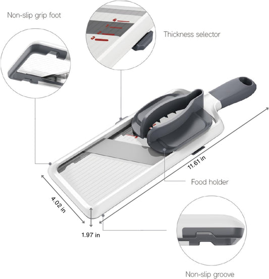 ZKIRON Adjustable Handheld Mandoline Slicer for Kitchen, Ready to Use | 1-3mm Vegetable Slicer with Grip Handle, Hand Guard and Bowl Hook for Cucumbers, Onions, Potatoes and Small-to-Medium Produce