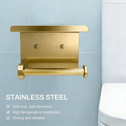 SetSail Toilet Paper Holder with Shelf Adhesive or Screw-in Matte Black | Adhesive or Screw-in,Waterproof and Rustproof Stainless Steel,Wall Mount Design,for Bathroom Hardware Accessories